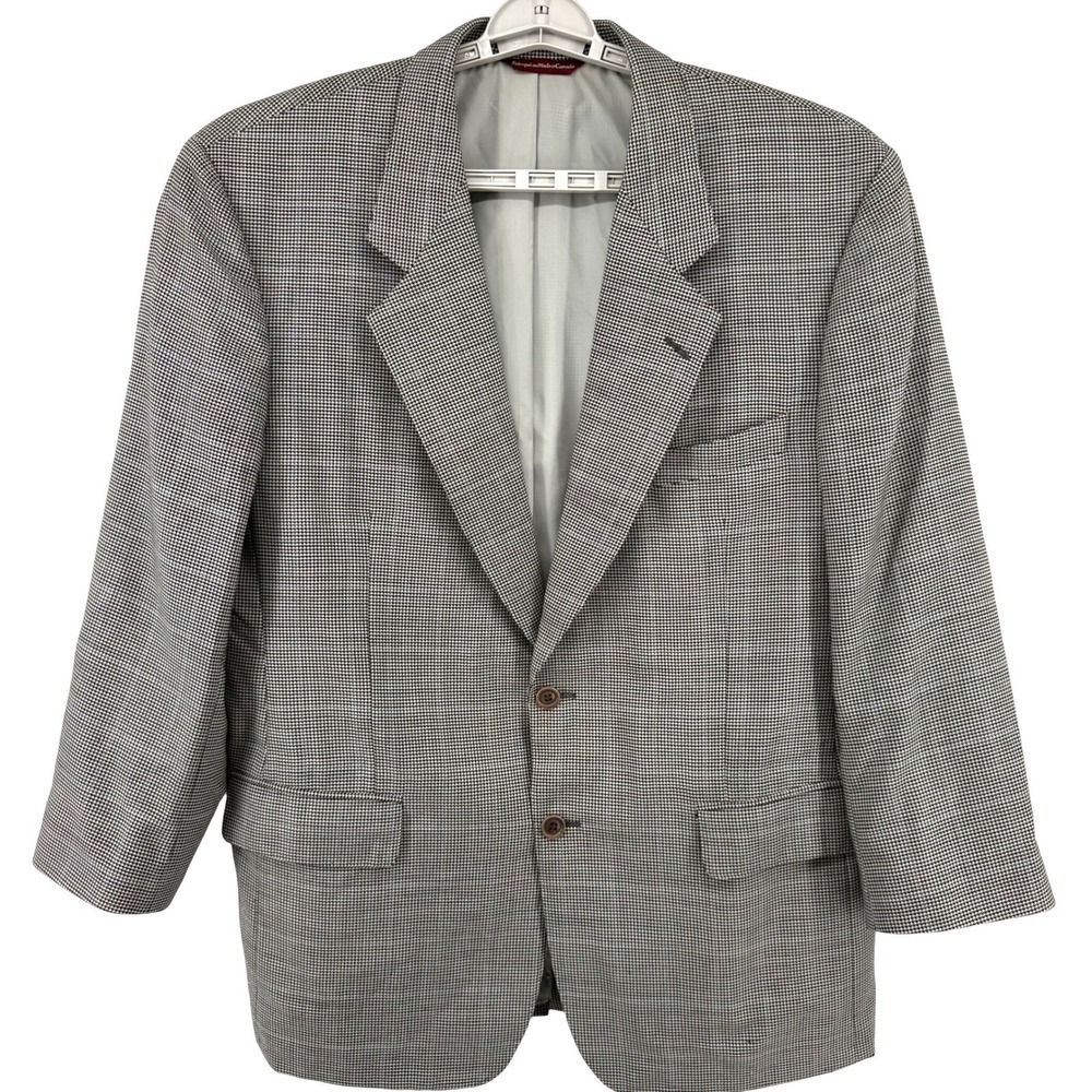 Samuelsohn Men's Houndstooth Blazer 44R Super 100S Wool 2 Button Black Blue